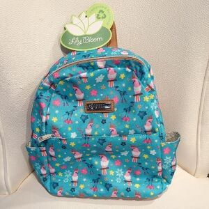 Lily Bloom Teal Backpack with Floral and Bird Design